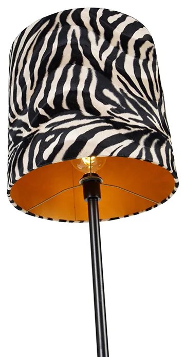 Candeeiro de pé moderno preto com abajur em tecido zebra 40 cm - Simplo Moderno