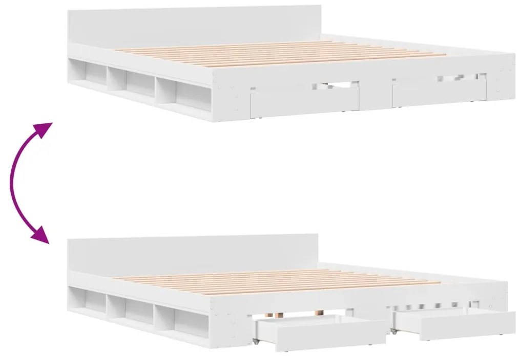 Estrutura de cama c/ gavetas 200x200cm derivados madeira branco