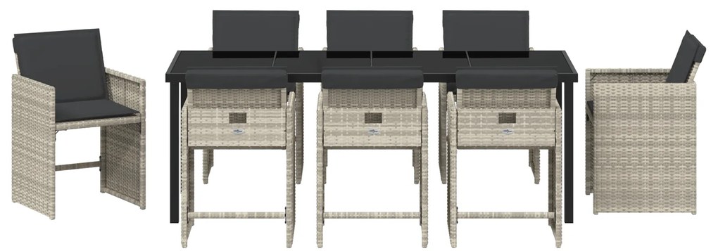 Conjunto de Jantar de Jardim vidaXL 9 Peças com Almofadas Cinza Claro