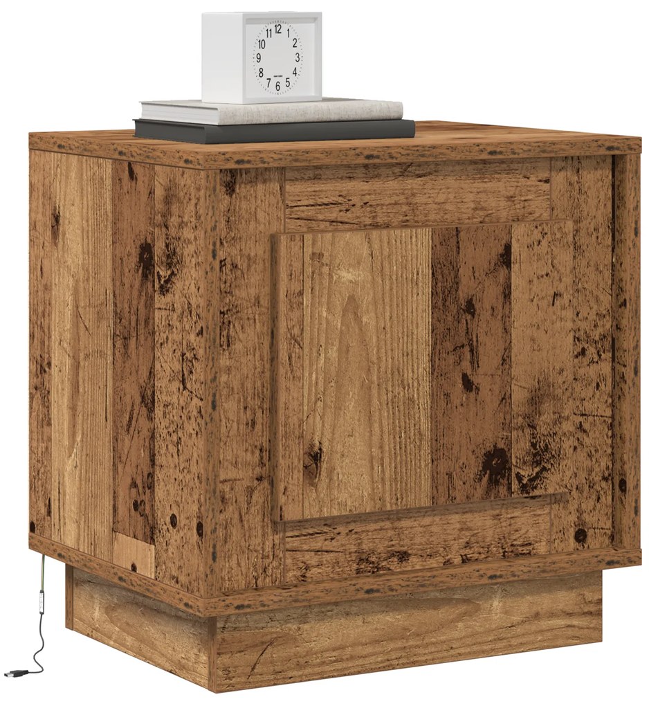 Cômodas de cabeceira com luzes LED 2 pcs Madeira velha 44x34,5x45 cm