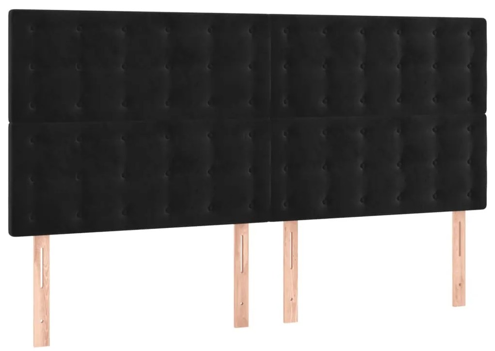 Cabeceira de cama c/ luzes LED veludo 160x5x118/128 cm preto