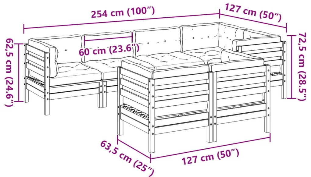 7pcs conj. sofás jardim c/ almofadões pinho maciço castanho mel