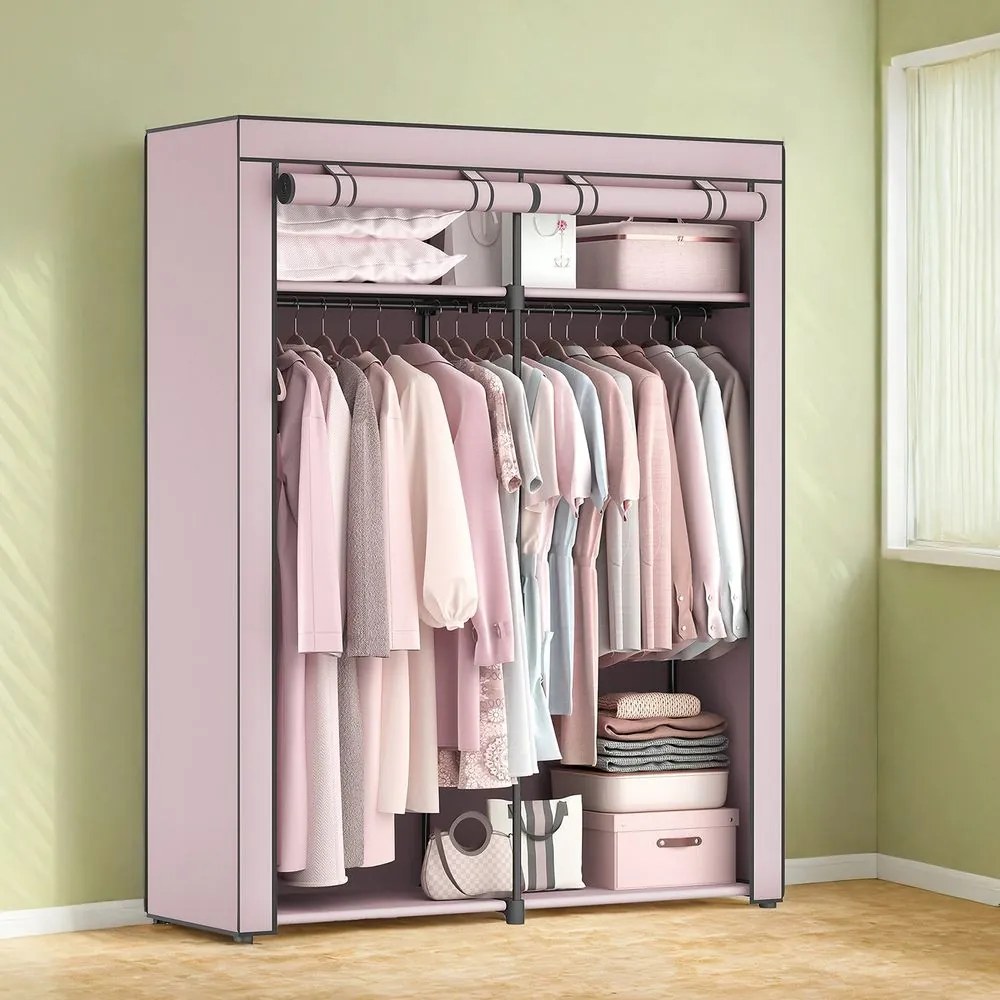 Guarda-roupa em tecido com 2 varões para cabides 140 x 43 x 174 cm lilás lavanda