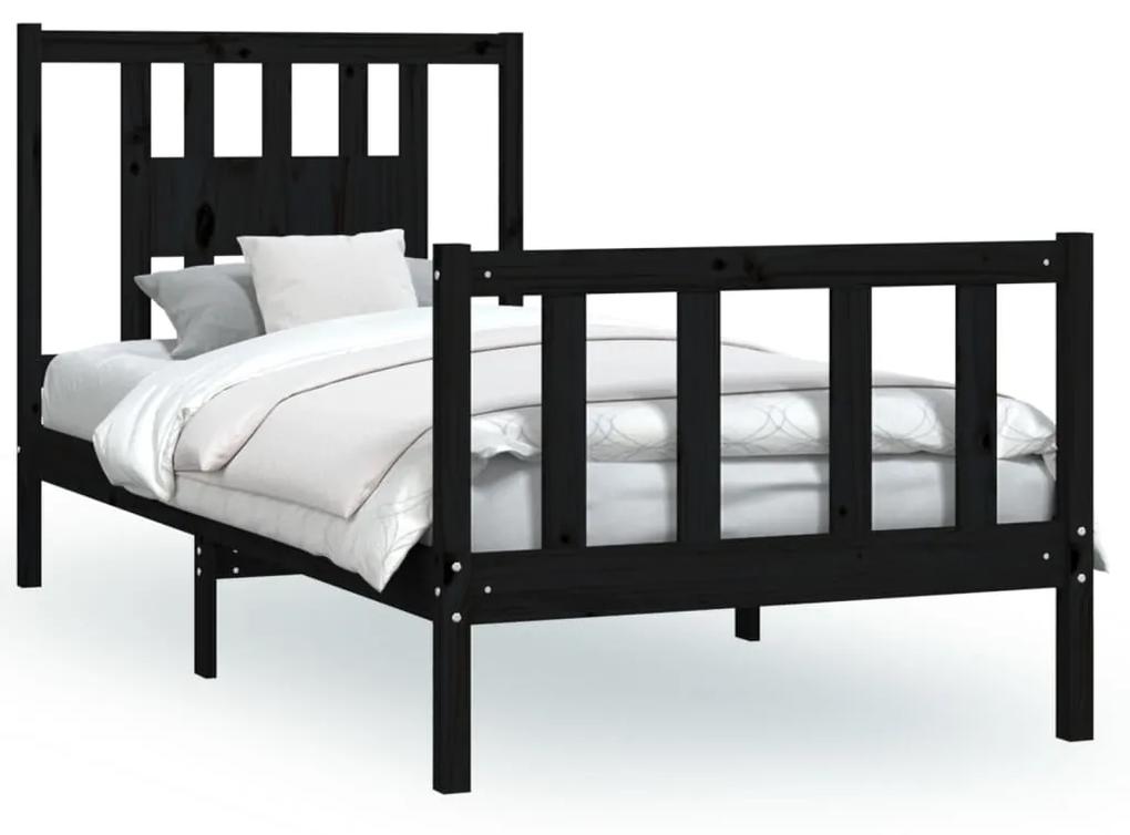 Estrutura de cama com cabeceira 90x200 cm pinho maciço preto