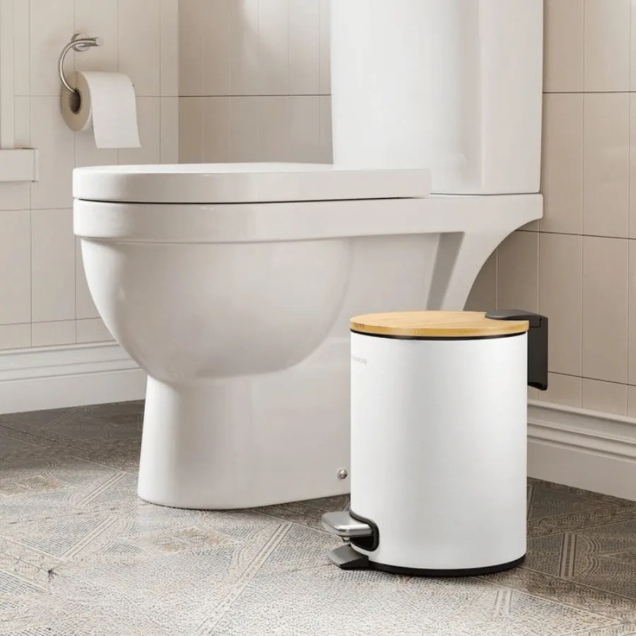 Caixote Lixo para casa de banho com tampa e pedal silencioso, 3 litros, branco