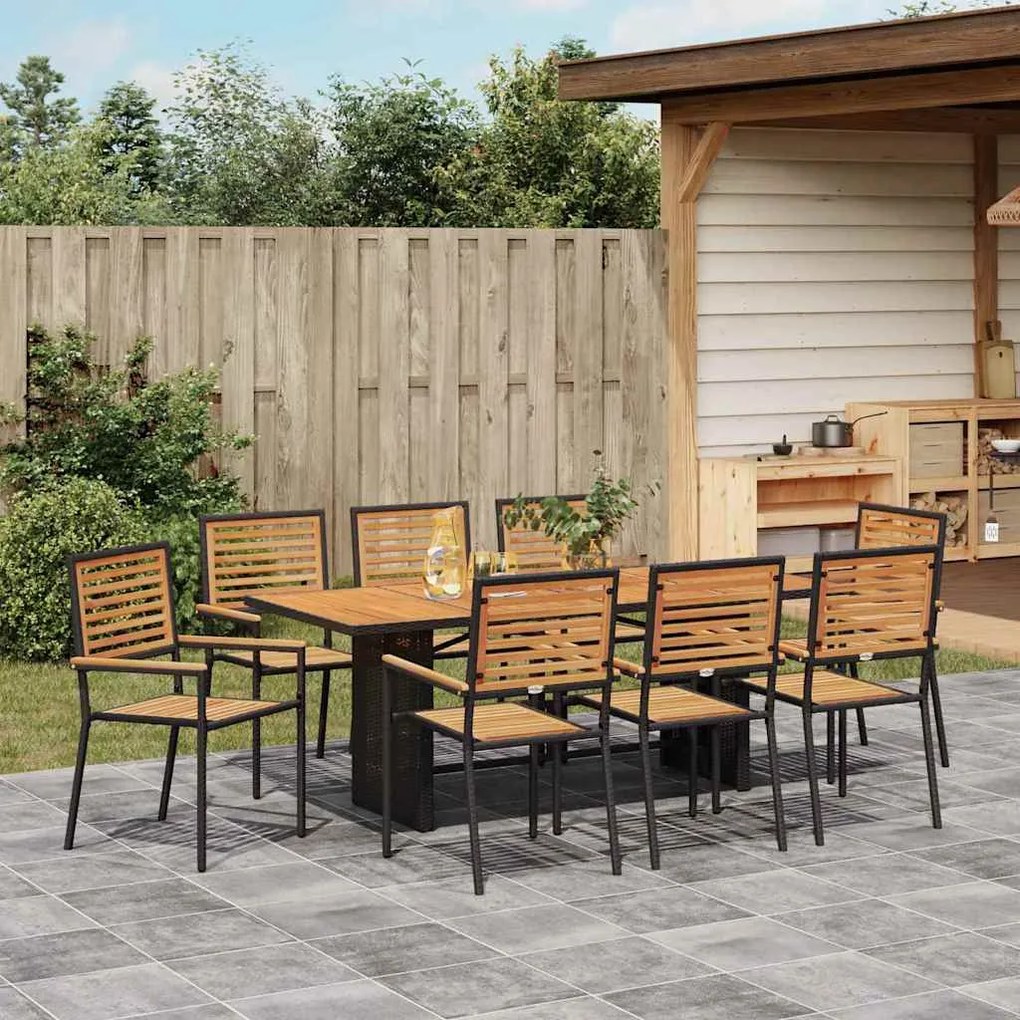 Conjunto de Jantar vidaXL 9 Peças Jardim Aço Preto