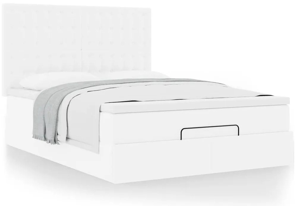 Estrutura de cama otomana com colchão branco couro falso