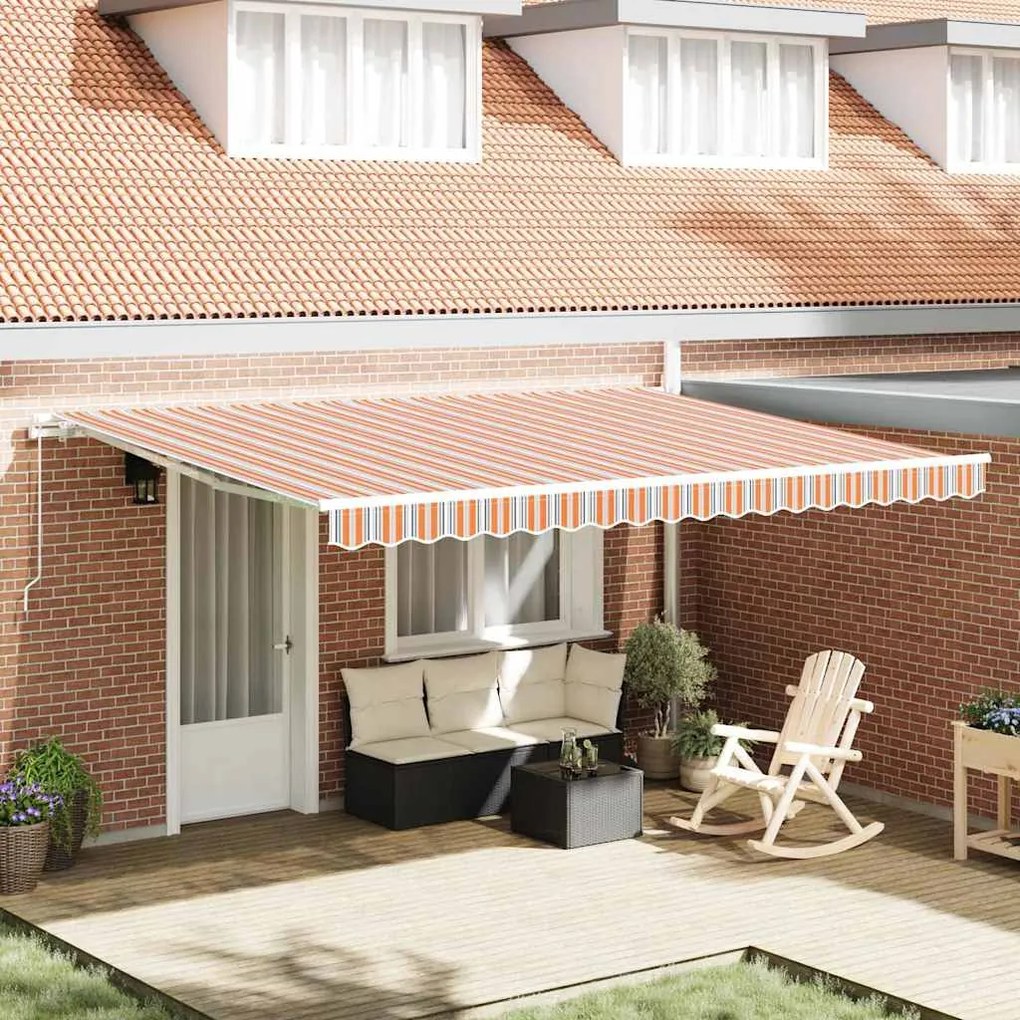 vidaXL Toldo Retrátil Manual Listrado Multicolorido 450x350 cm