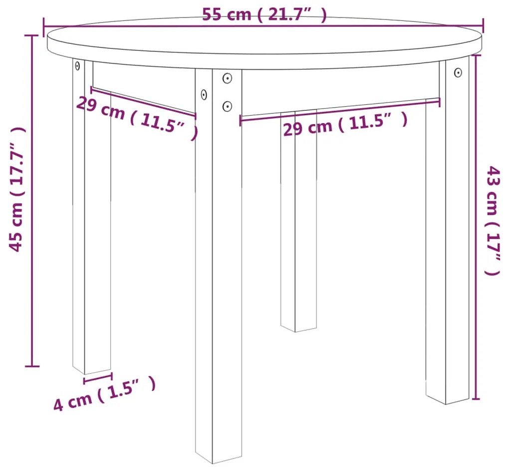 Mesa de centro Ø 55x45 cm madeira de pinho maciça branco