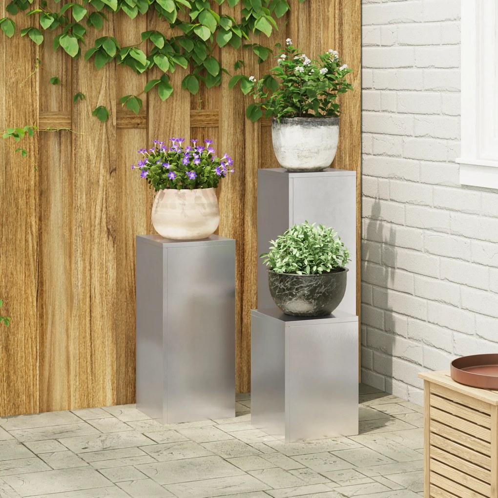 vidaXL Suportes para Plantas de Exterior Pilar 3 pcs Aço Inoxidável