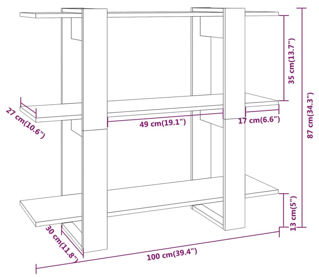 Estante/divisória 100x30x87 cm branco brilhante