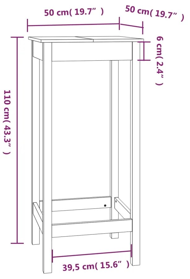 Mesa de bar 50x50x110 cm madeira de pinho maciça branco