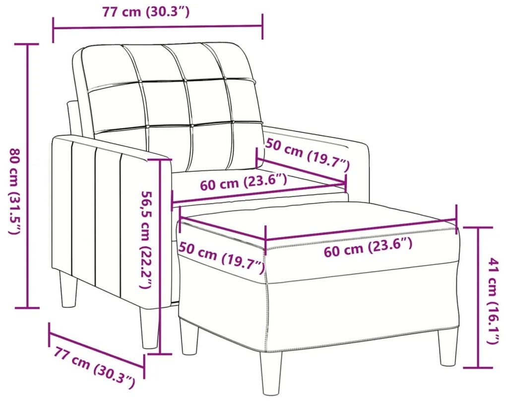 Poltrona com apoio de pés 60 cm veludo cor creme