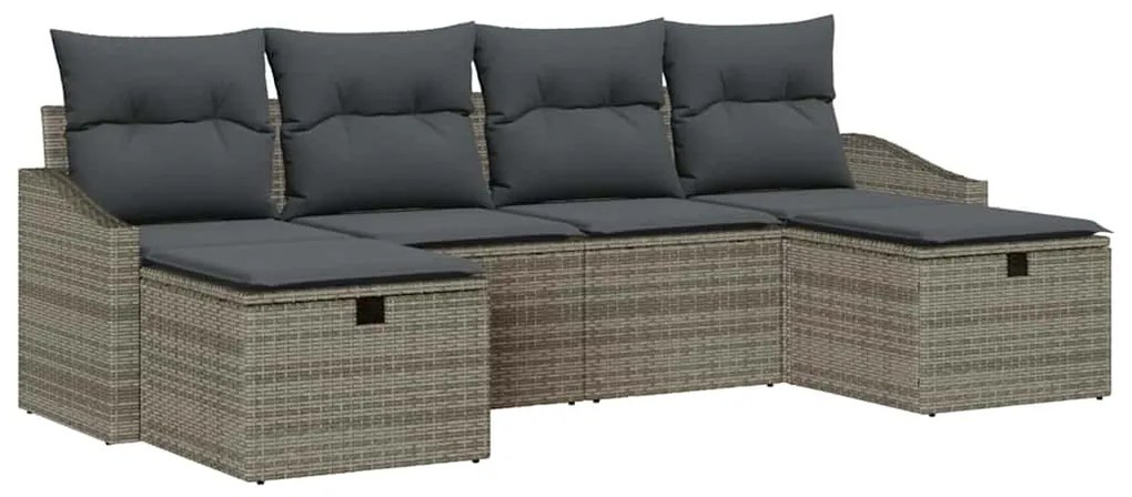 Conjunto de Sofá de Jardim com 6 Peças e Almofadas Cinzas em Rattan Si