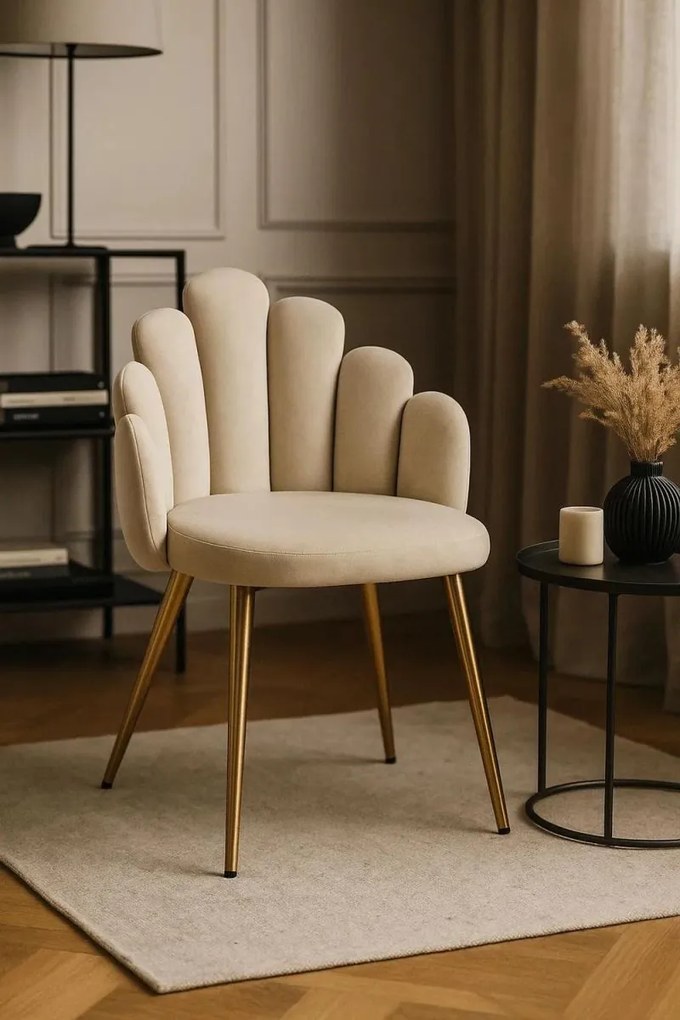 Cadeira Hand Gold Veludo - Beige