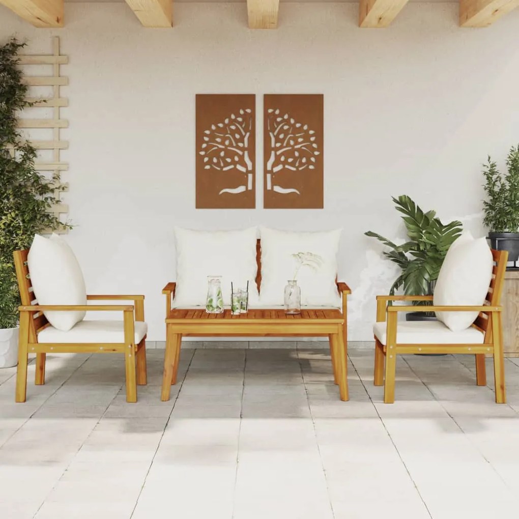 4 pcs conjunto lounge de jardim com almofadões acácia maciça
