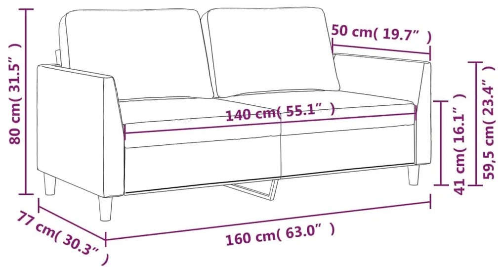 Sofá de 2 lugares 140 cm couro artificial cinza