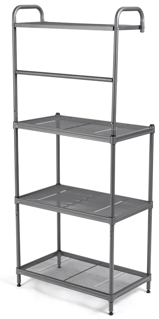 Prateleira de arrumação para cozinha 4 níveis com Prateleira para micro-ondas com estrutura metálica 60 x 34,5 x 136 cm Cinzento