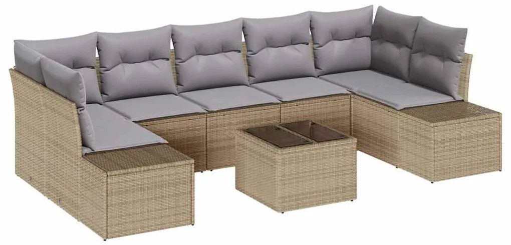 Conjunto de Sofá de Jardim de 8 Peças com Almofadas Bege de Rattan