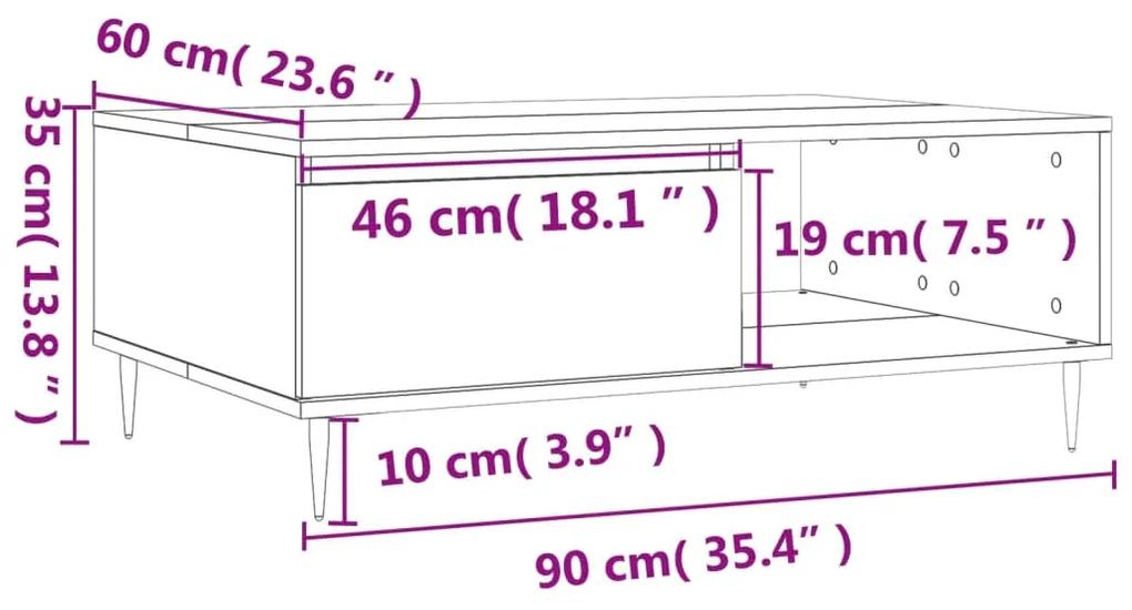 Mesa de centro 90x60x35 cm derivados madeira carvalho castanho