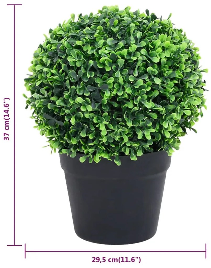 Plantas bolas de buxo artificiais c/ vasos 2 pcs 37 cm verde