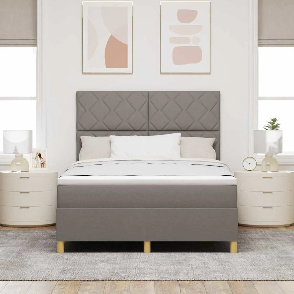 Cama Box Spring com Colchão &amp; LED Taupe 140x190 cm Tecido