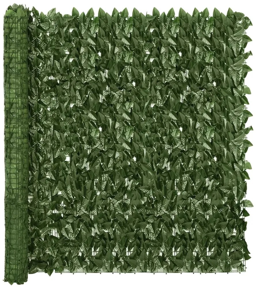 Tela de privacidade p/ varanda c/ folhas 300x150cm verde-escuro