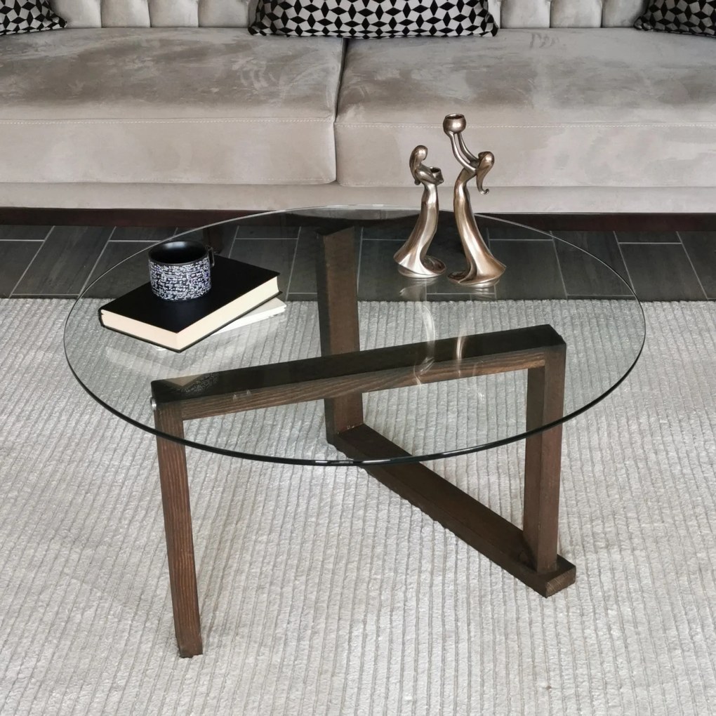 Mesa de Centro Yuvarlak Cam Orta Sehpa S300 – Nogueira – 80x41x80 cm