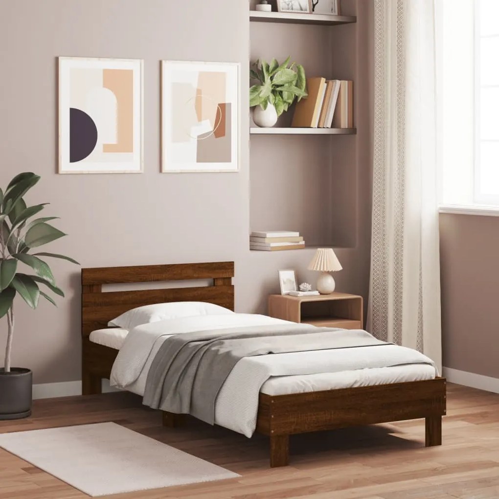 Cama sem colchão com cabeceira 100x200 cm carvalho castanho