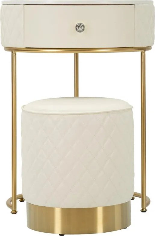 Toucador Alto Sharon com Puff - Madeira e MDF Branco com Detalhes Dour
