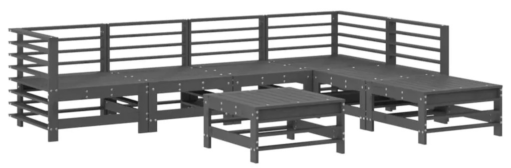 7 pcs conjunto lounge jardim c/ almofadões madeira maciça cinza