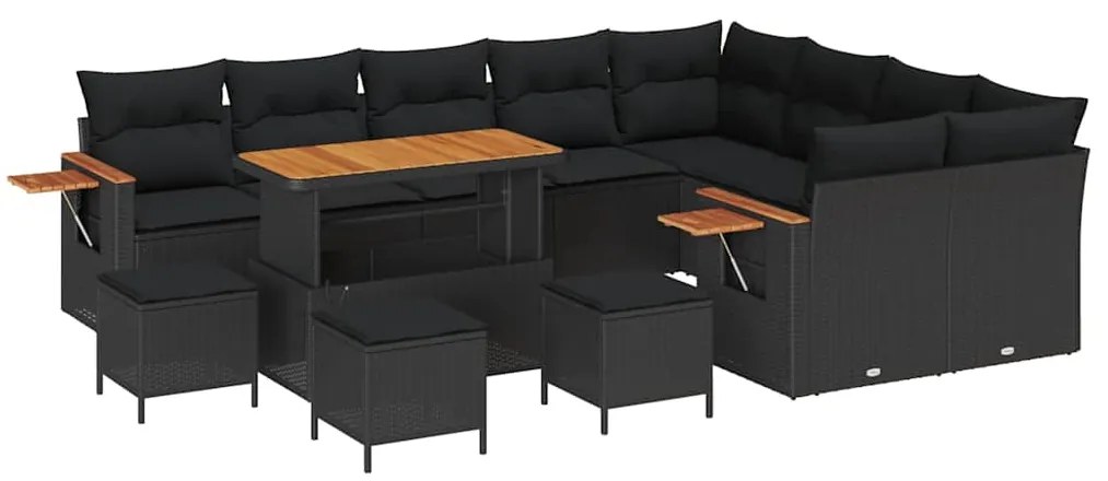 Conjunto de Sofá de Jardim vidaXL de 13 Peças com Almofadas Preto Ratt