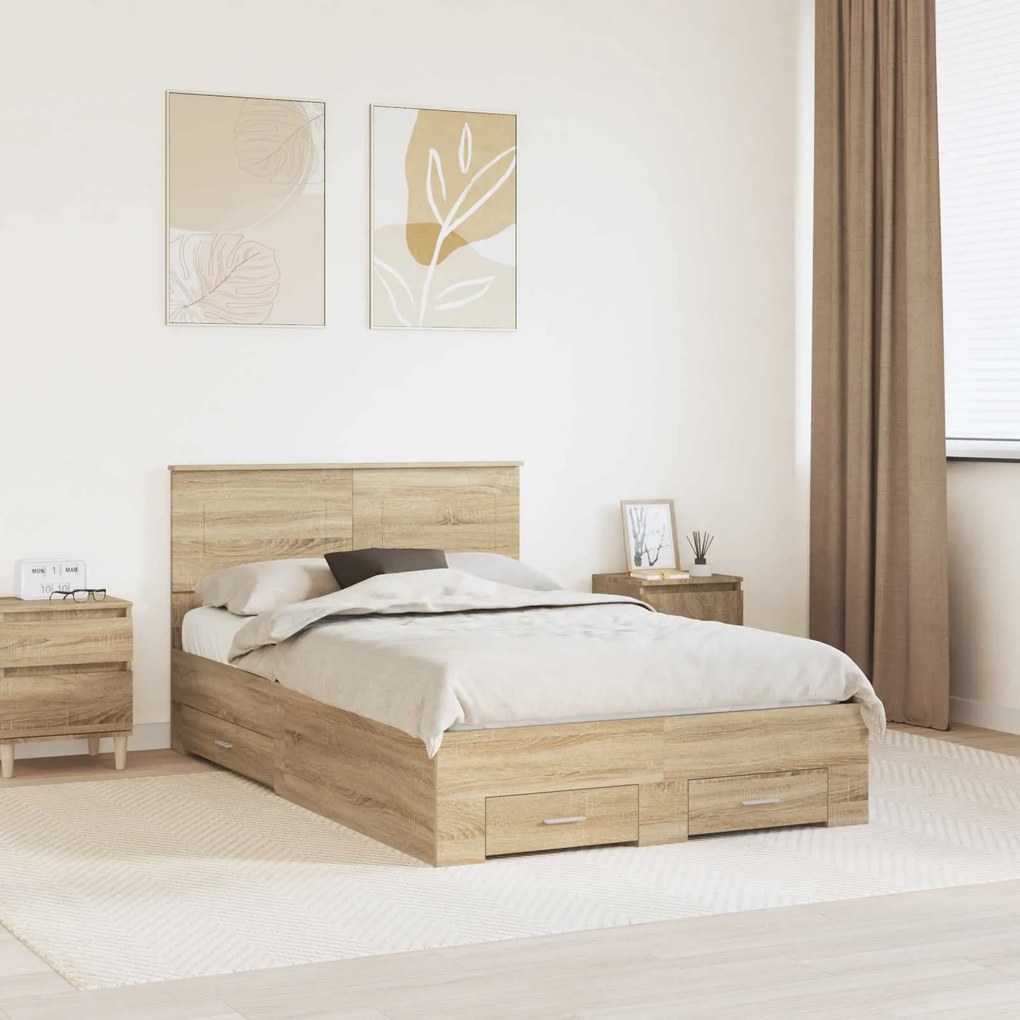 vidaXL Estrutura da Cama com cabeceira Carvalho Sonoma 120 x 200 cm