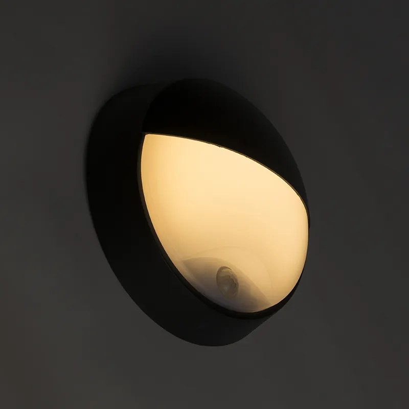Candeeiro de parede exterior preto com LED e sensor de movimento IP54 - Hortus Moderno