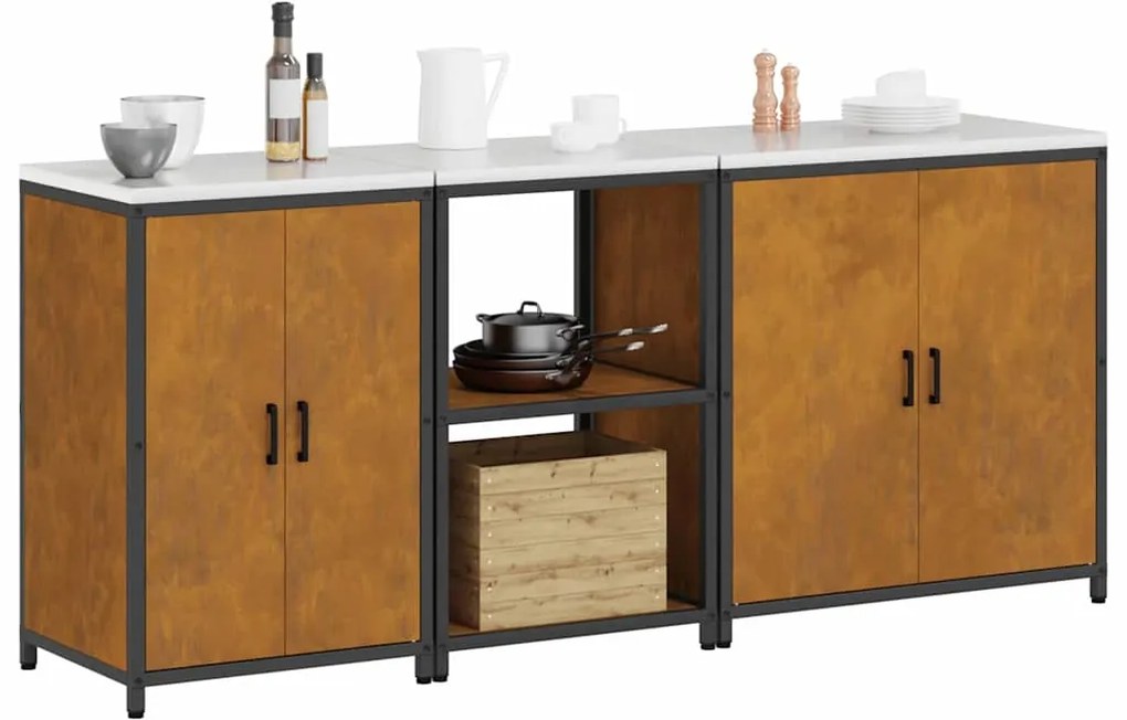 Conjunto de Armazenamento de Cozinha 3 pcs Ferro Enferrujado