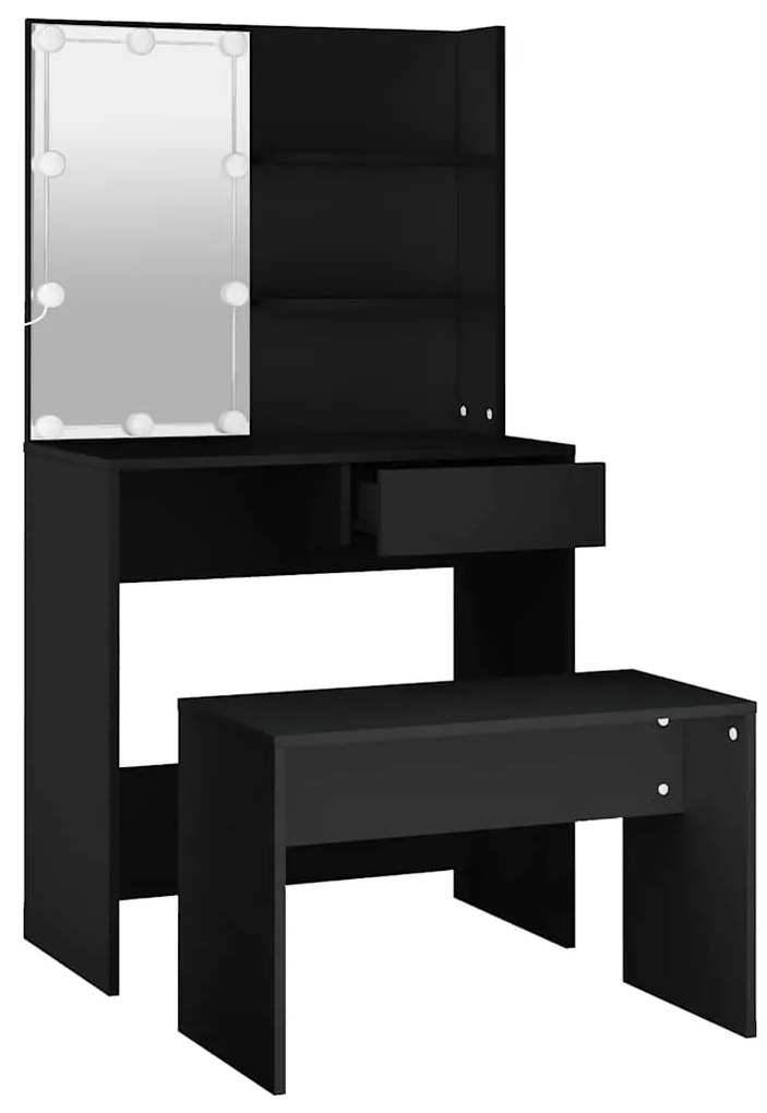 Conjunto de toucador com luzes LED derivados de madeira preto