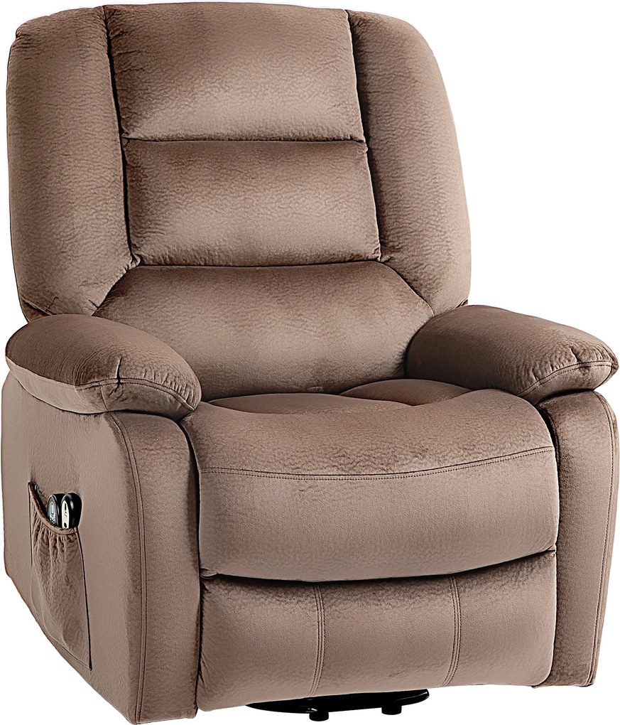 Poltrona elevatória elétrica, de relaxamento com encosto reclinável e apoio para os pés, com comandos remotos, 90 x 93 x 110 cm, castanho