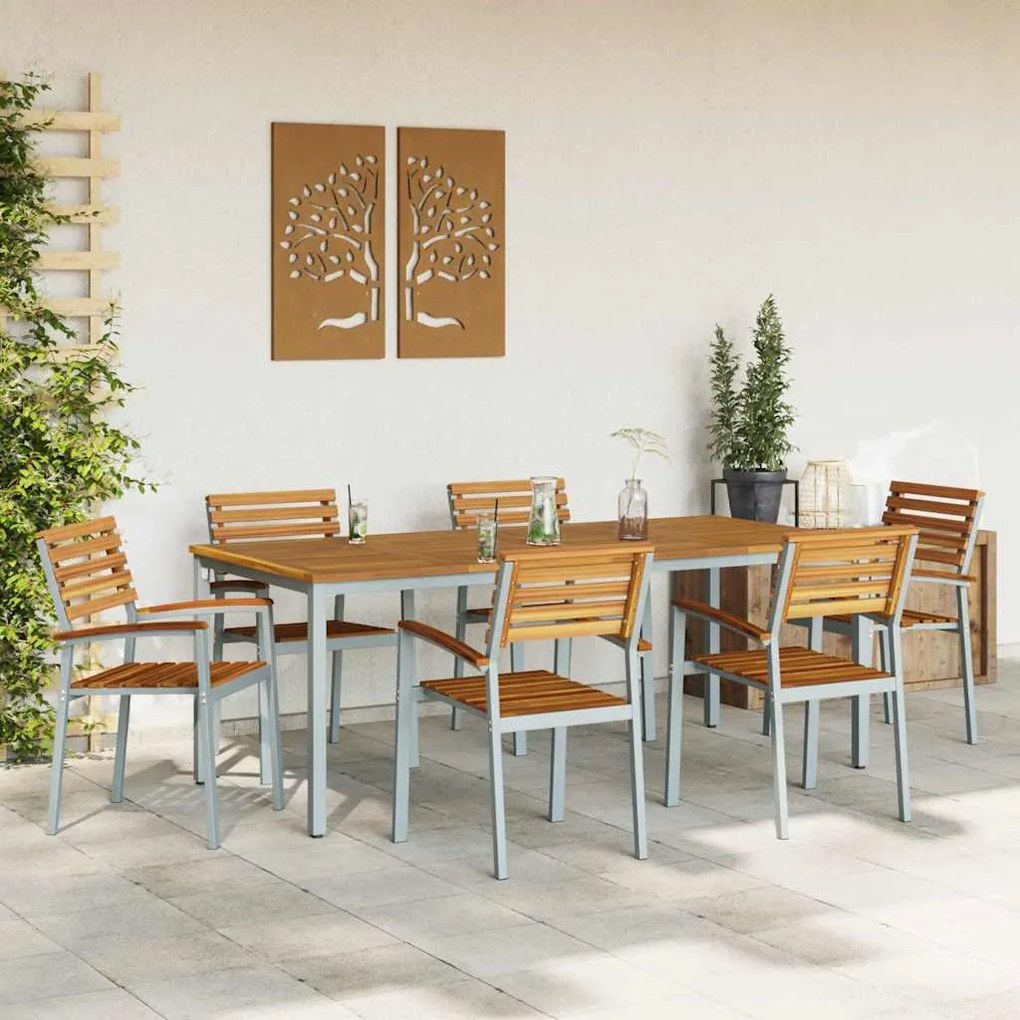 Conjunto de Jantar para Jardim Conjunto de 7 Cinza Metal Durável