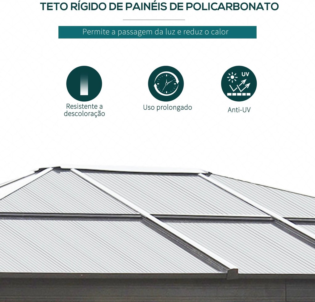 Pérgola para Jardim 3x3,6m Pérgola para Exterior Anti UV Teto de Polic