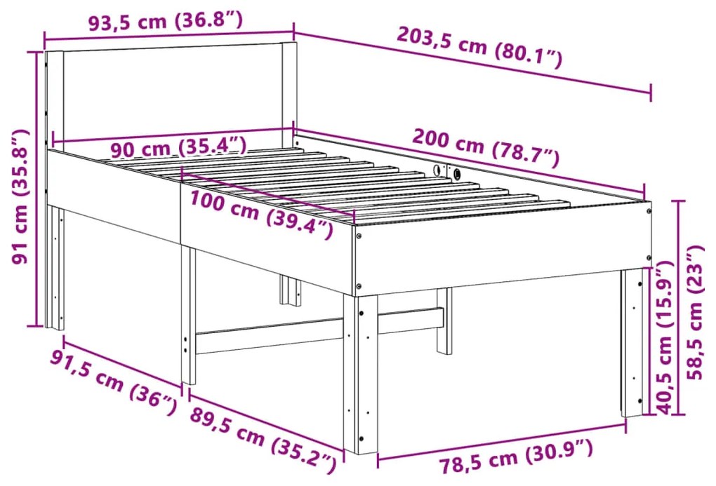 Cama sem colchão 90x200 cm pinho maciço castanho-mel