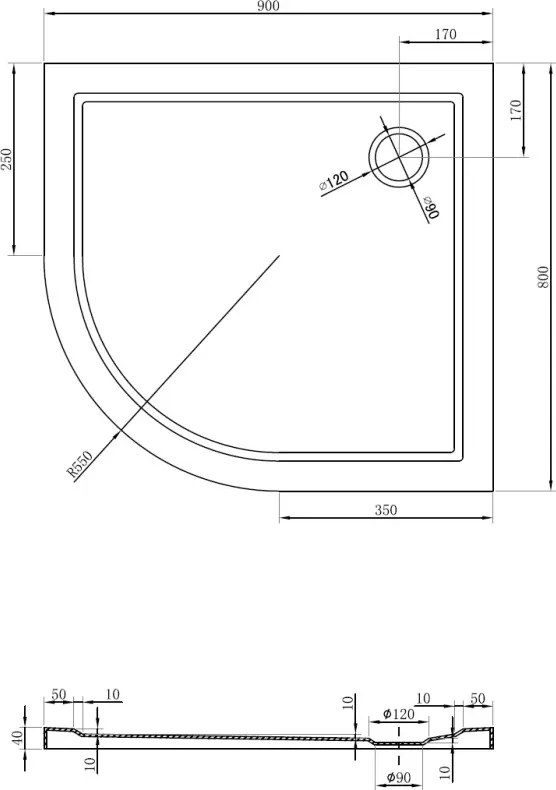 Mexen Flow Base de duche semicircular assimétrico slim direito 90 x 80 cm, branco brilho - 46Q108090R