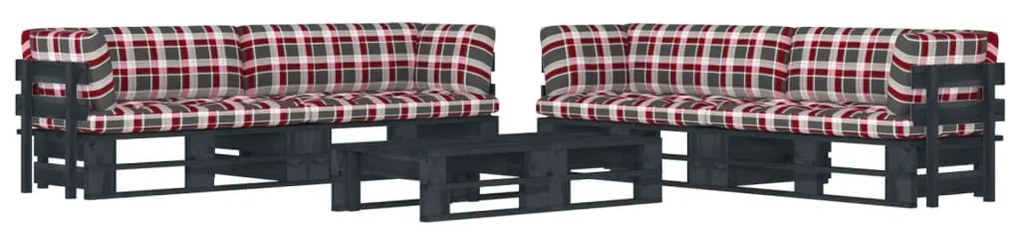 vidaXL 6 pcs conj. lounge paletes c/ almofadões pinho impregnado preto