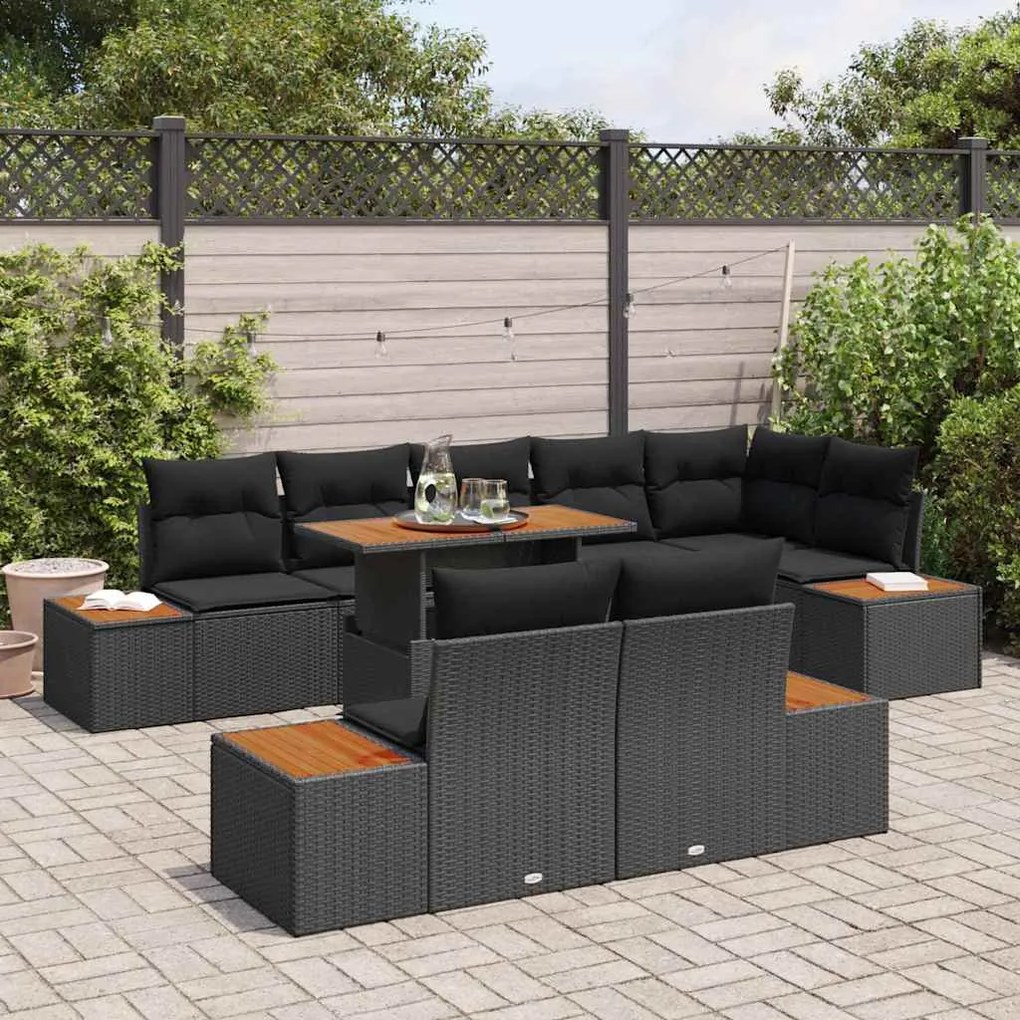 Conjunto de Jantar para o Jardim com 9 Peças e Almofadas de Rattan Sin