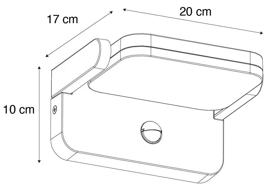 Candeeiro de parede exterior preto c/ LED ajustável e sensor de movimento - Kamile