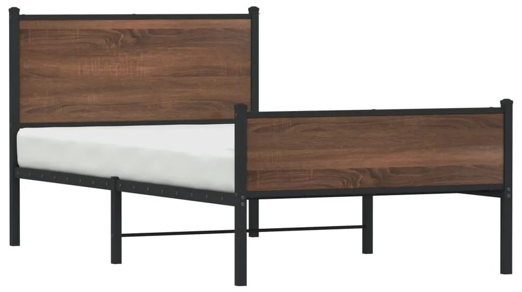 Estrutura de cama sem colchão 100x200cm metal carvalho castanho