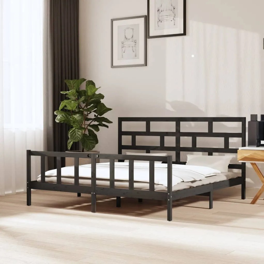 vidaXL Estrutura de cama super king 180x200 cm pinho maciço cinza
