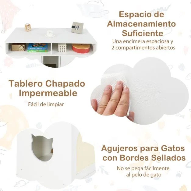 Móvel para caixa de areia (NÃO INCLUIDA) para gatos com espaço para guardar o arranhador e 2 tapetes de sisal Branco