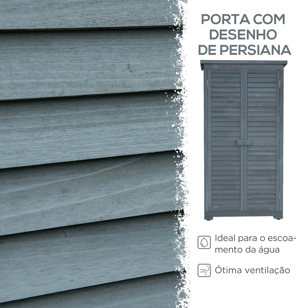 Armário de Madeira 0,31 m² 87x46,5x160 cm Armário Exterior de Madeira com 2 Portas e 2 Prateleiras Interior Cinza