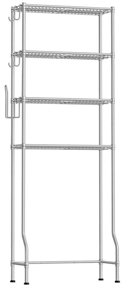 Prateleira de sanita de 4 níveis com ganchos economizadora de espaço em 30 x 63 x 176 cm cinzento