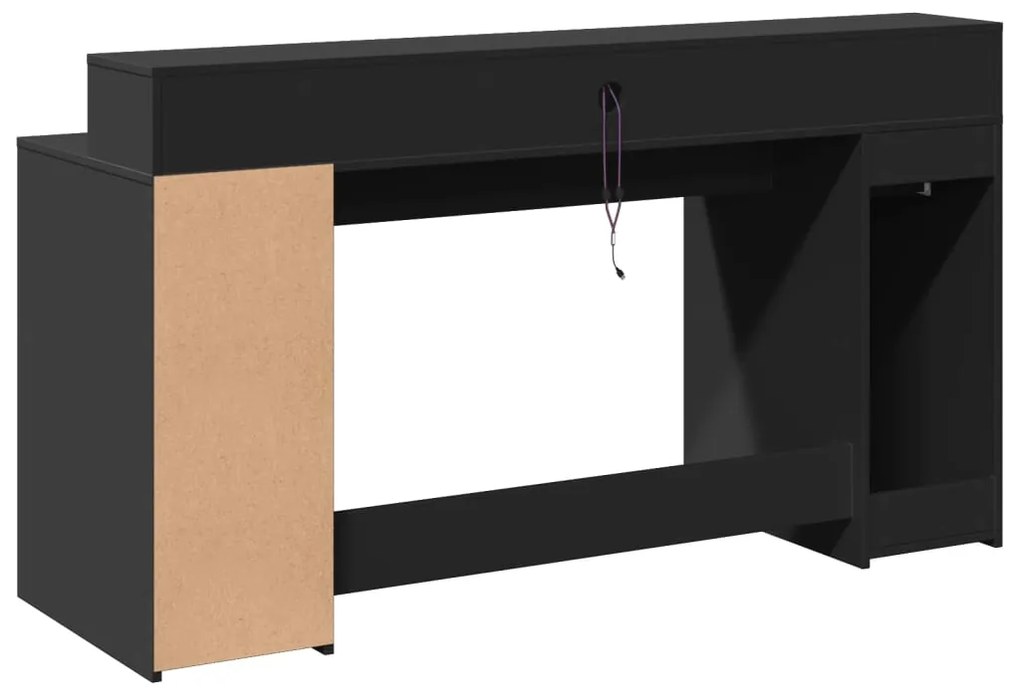 Secretária c/ luzes LED 160x55x91 cm derivados de madeira preto